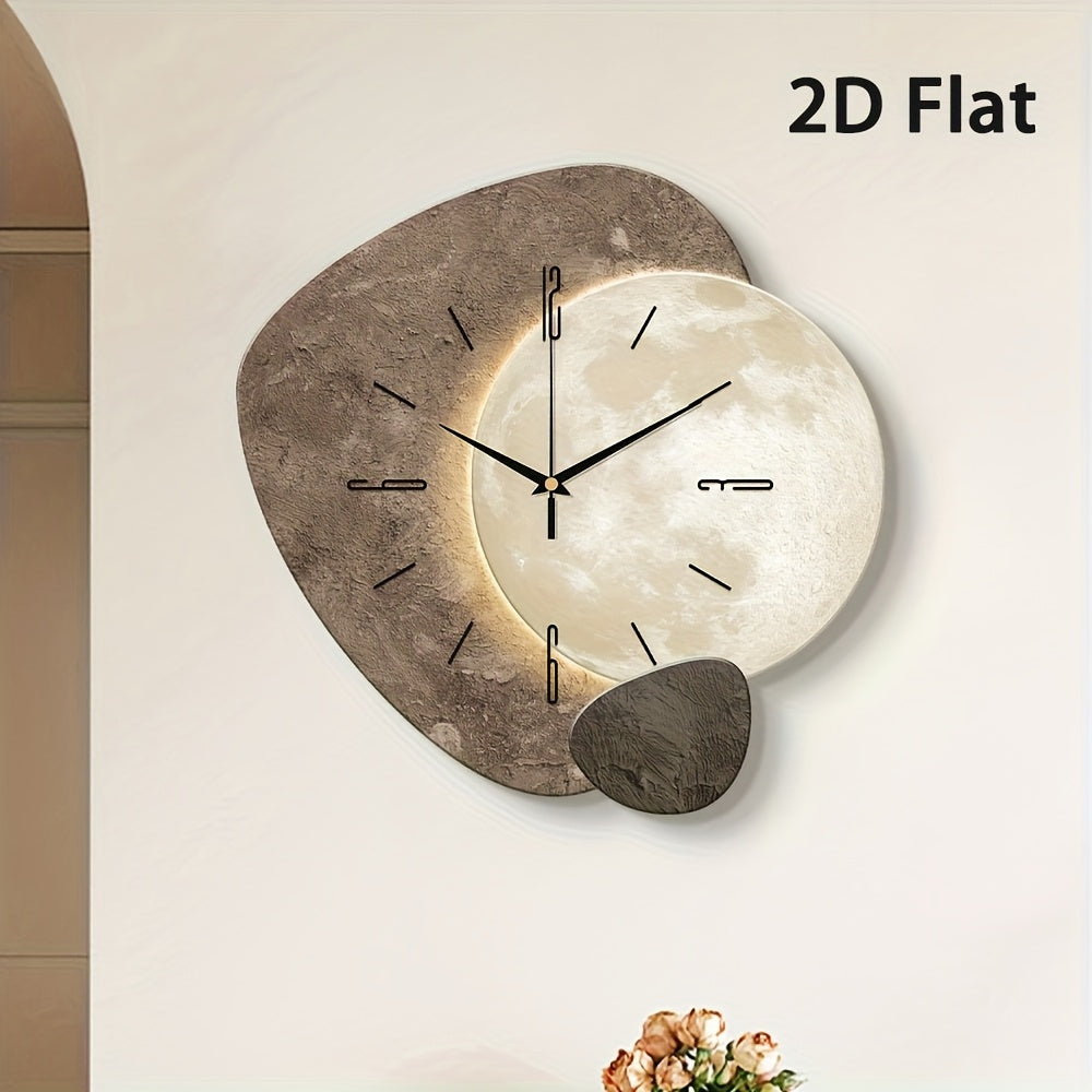 Modern Moon Wall Clock – 2D Flat & Whisper-Quiet