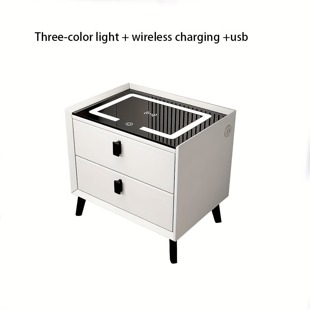 Smart Side Table – Fingerprint Lock, Charging Ports & LED Light