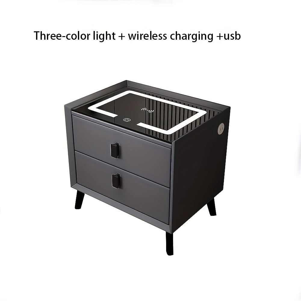 Smart Side Table – Fingerprint Lock, Charging Ports & LED Light