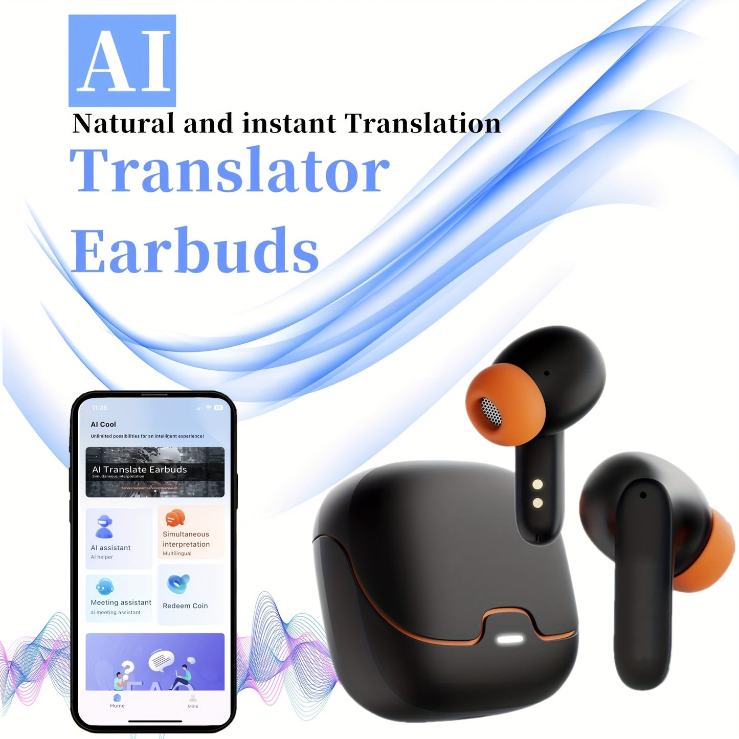 AI Translation Bluetooth Earbuds – Real-Time Voice, Music & More
