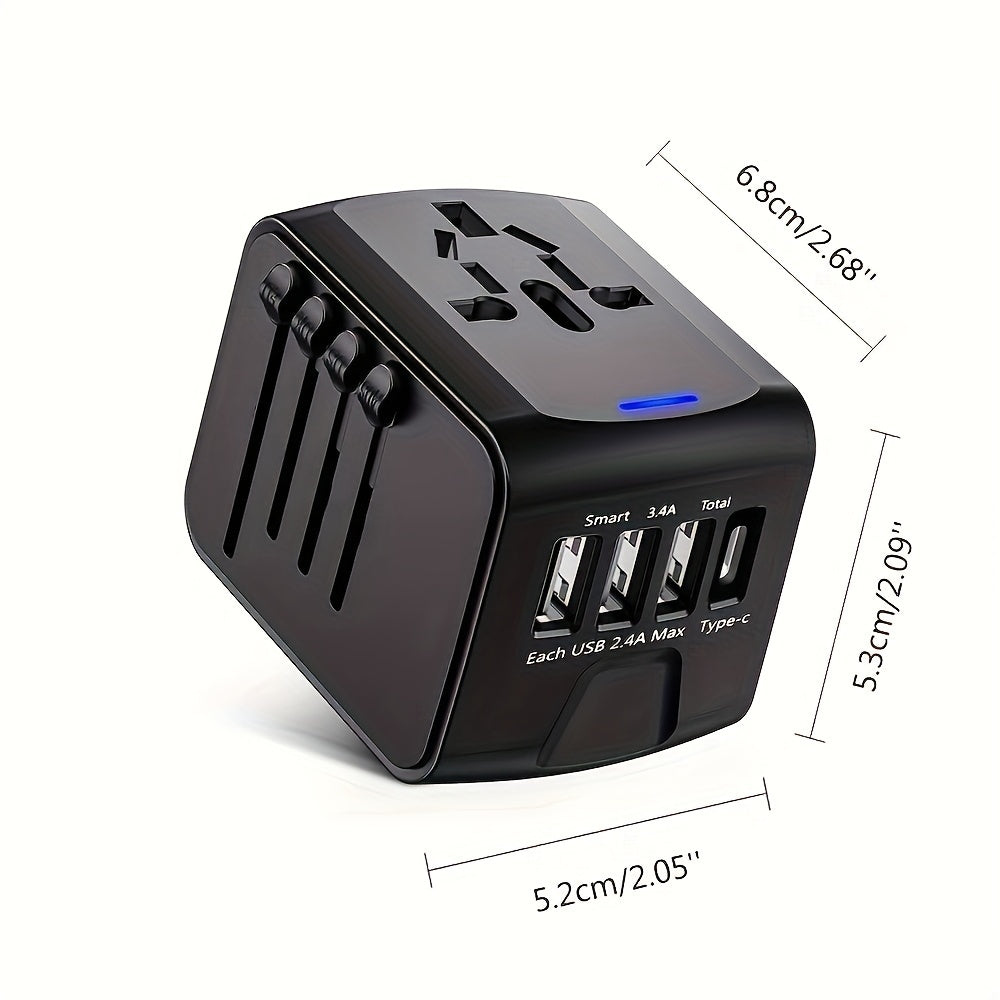3 USB Ports Travel Adapter Worldwide With Type C and AC Socket