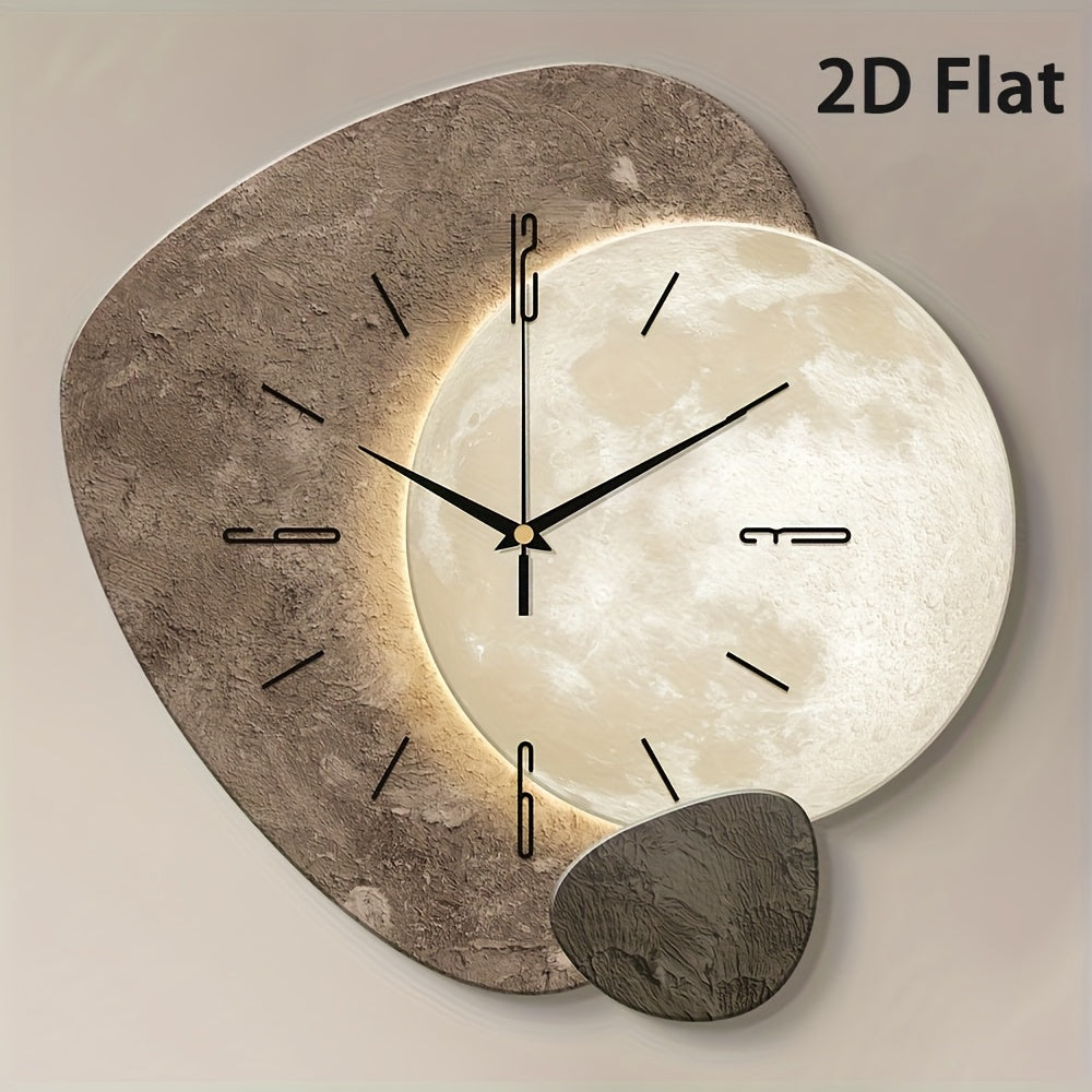 Modern Moon Wall Clock – 2D Flat & Whisper-Quiet