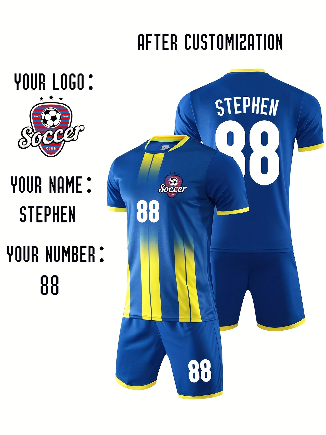 Customizable Youth Soccer Jersey Kit