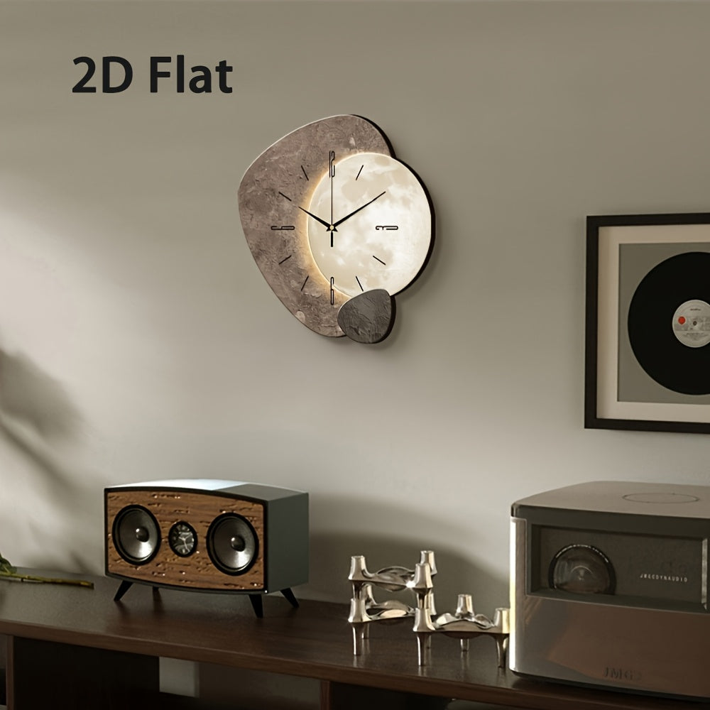 Modern Moon Wall Clock – 2D Flat & Whisper-Quiet