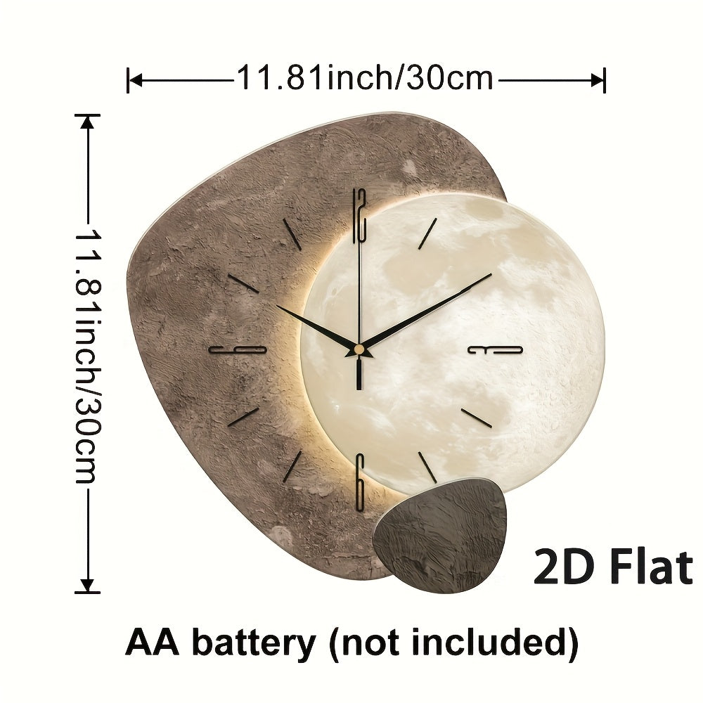 Modern Moon Wall Clock – 2D Flat & Whisper-Quiet