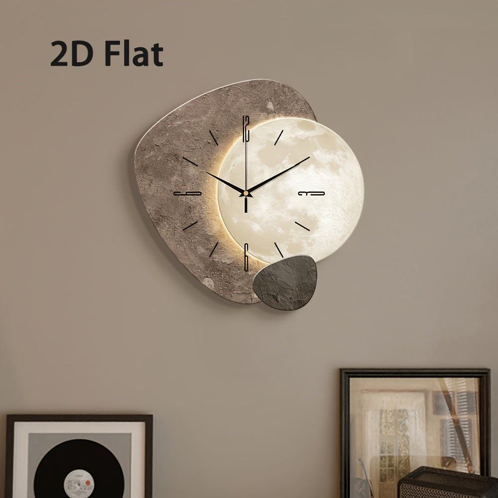 Modern Moon Wall Clock – 2D Flat & Whisper-Quiet