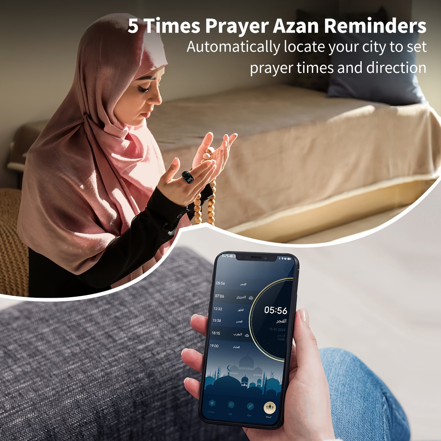 Zikr Smart Ring – Prayer Reminder, Counter & Qibla Guide