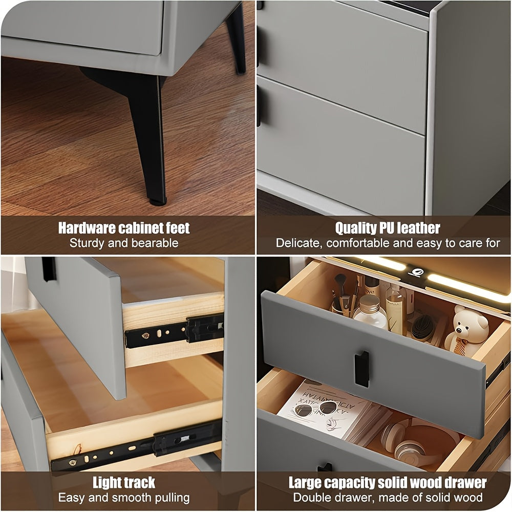 Smart Side Table – Fingerprint Lock, Charging Ports & LED Light
