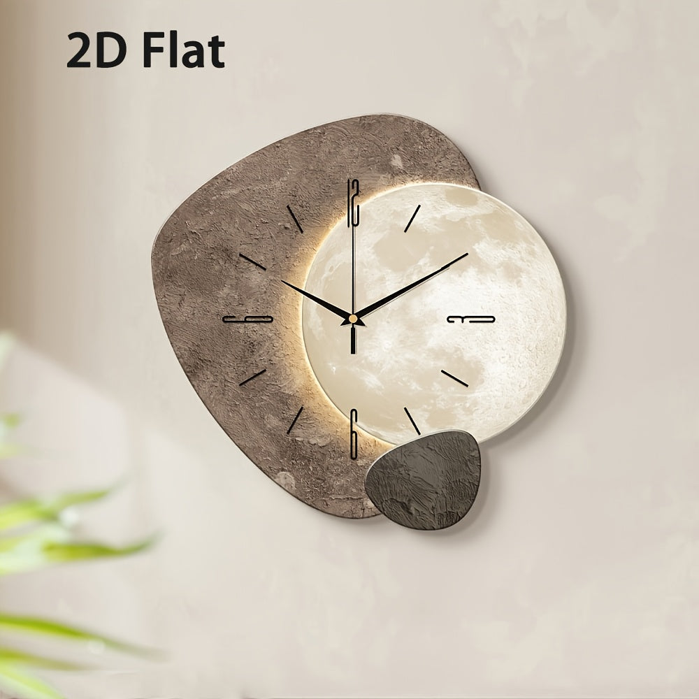 Modern Moon Wall Clock – 2D Flat & Whisper-Quiet