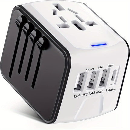 3 USB Ports Travel Adapter Worldwide With Type C and AC Socket