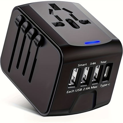 3 USB Ports Travel Adapter Worldwide With Type C and AC Socket