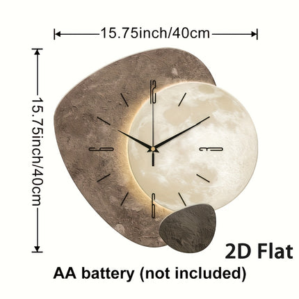 ساعة حائط حديثة بتصميم قمري - ثنائية الأبعاد مسطحة وهادئة للغاية