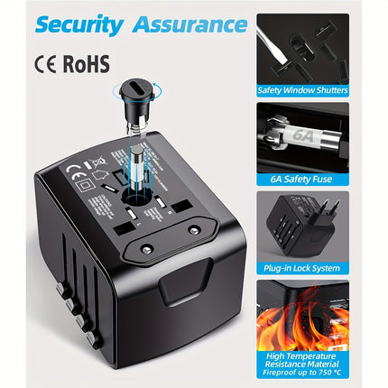 3 USB Ports Travel Adapter Worldwide With Type C and AC Socket