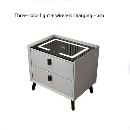 Smart Side Table – Fingerprint Lock, Charging Ports & LED Light