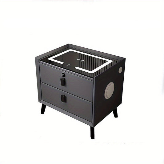 Smart Side Table – Fingerprint Lock, Charging Ports & LED Light