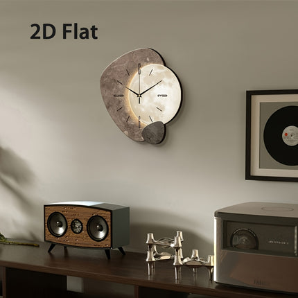 ساعة حائط حديثة بتصميم قمري - ثنائية الأبعاد مسطحة وهادئة للغاية