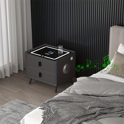 Smart Side Table – Fingerprint Lock, Charging Ports & LED Light