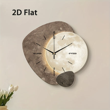 ساعة حائط حديثة بتصميم قمري - ثنائية الأبعاد مسطحة وهادئة للغاية