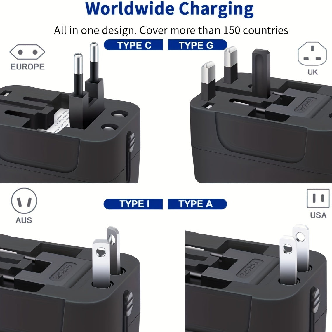 Universal Travel Charger – Dual USB & All-in-One Adapter